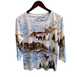 Croft & Barrow Bear Forest Landscape Knit Top Womens Large